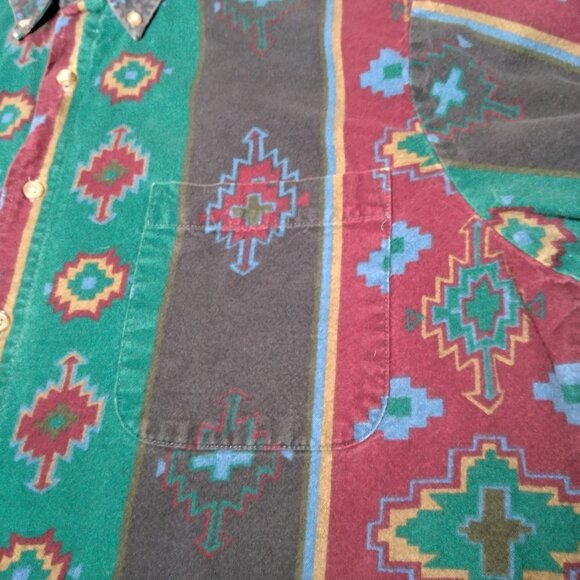 Vintage Chamois Shirt Men Large Southwest Geometric Maroon Green Western Flannel - Picture 10 of 16